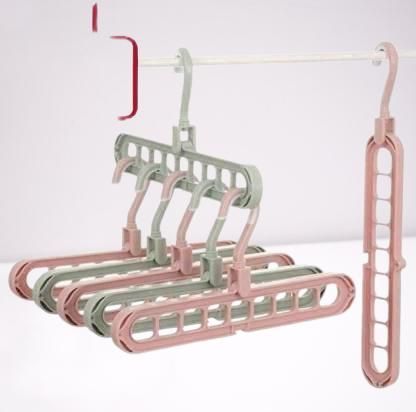 3-in-1 Folding Space-Saving Clothes Hanger | Adjustable, Anti-Slip, Multi-Functional Rack for Wardrobe & Garment Drying (Pack of 3, Multicolor)