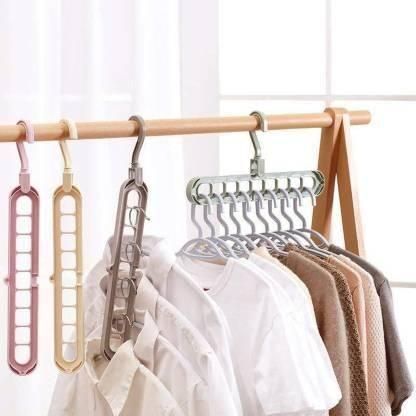 3-in-1 Folding Space-Saving Clothes Hanger | Adjustable, Anti-Slip, Multi-Functional Rack for Wardrobe & Garment Drying (Pack of 3, Multicolor)