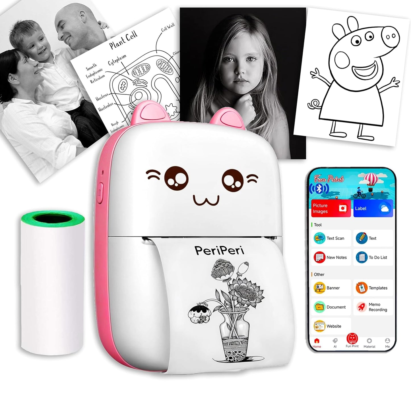 Atheno Global 01 Mini Thermal Printer (1Year Warranty) Inkless Bluetooth Pocket Printer for Prints Picture