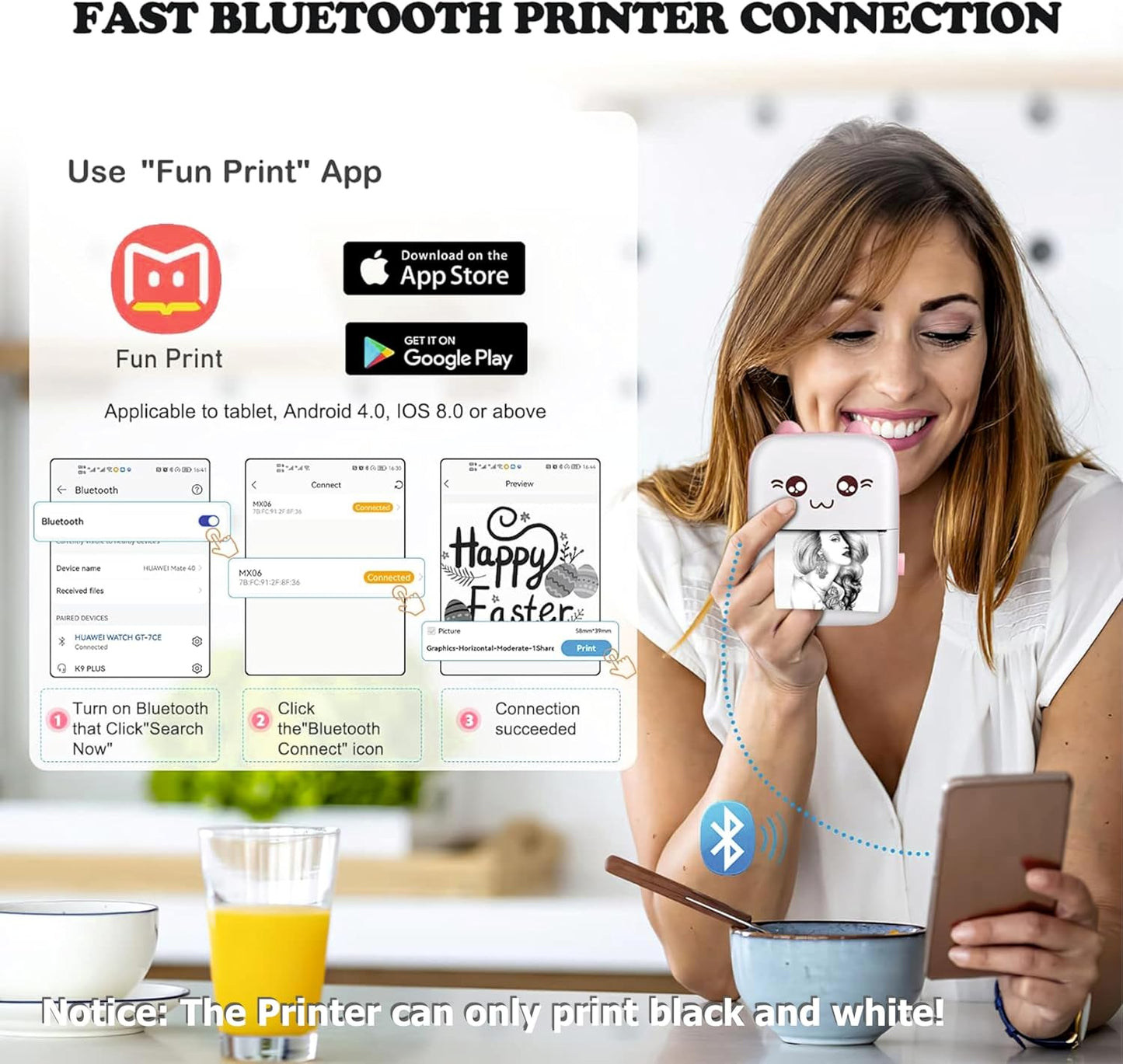 Atheno Global 01 Mini Thermal Printer (1Year Warranty) Inkless Bluetooth Pocket Printer for Prints Picture