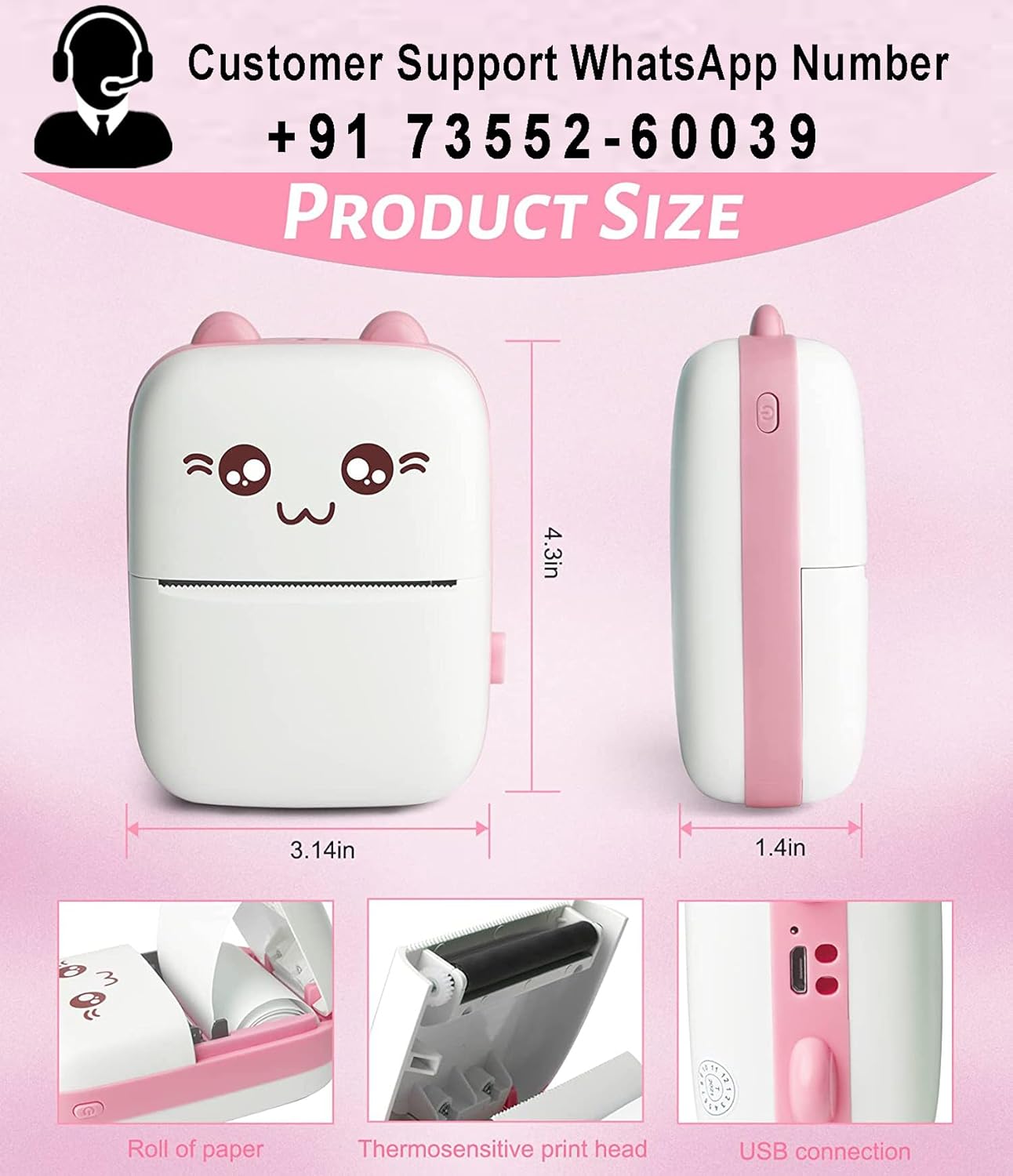 Atheno Global 01 Mini Thermal Printer (1Year Warranty) Inkless Bluetooth Pocket Printer for Prints Picture