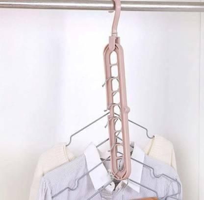 3-in-1 Folding Space-Saving Clothes Hanger | Adjustable, Anti-Slip, Multi-Functional Rack for Wardrobe & Garment Drying (Pack of 3, Multicolor)
